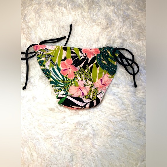 VENUS green and pink Tropical Print Bikini Bottom with Black Ties size 2 NWOT - Picture 7 of 10